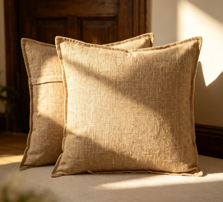 Boho-style solid-color cotton-linen throw pillow – Natural beige - Image 2